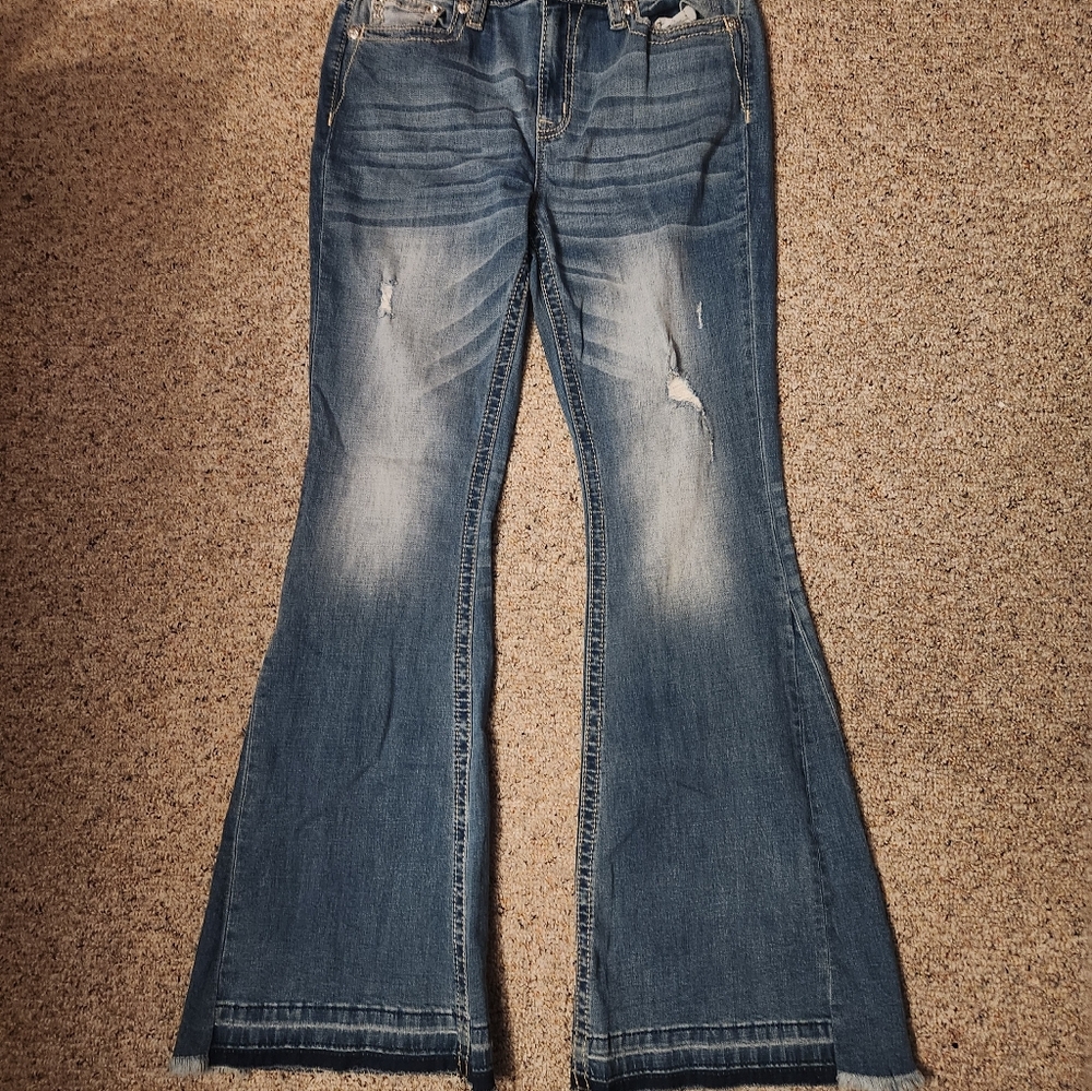 Miss Me High Rise Distressed Blue Flare Jeans-New With Tags